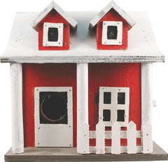 Picket Fence Cottage Birdhouse Red/White