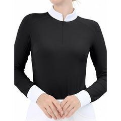 KANG EquestrianWomen's Horse Riding Shirts Long Sleeve Colorblocked Collar Zipper Riding Top Quick Dry Breathable