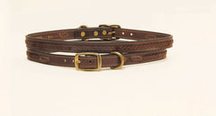 Tory Leather 3/4'' Dog Collar - Raised Center Braid - Brass