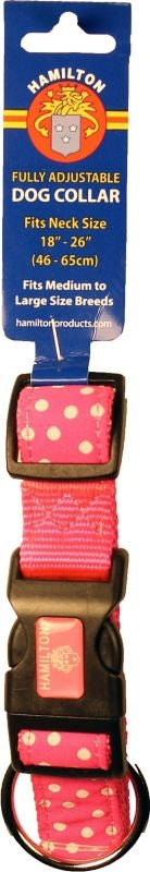 Ribbon Overlay Adj Dog Collar 1x18-26 PnkPolkaDots