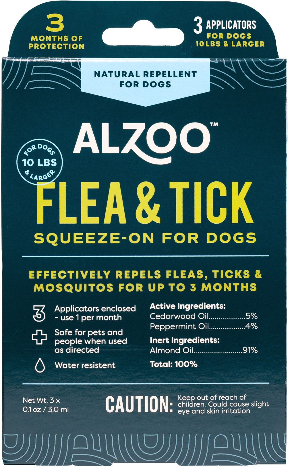 Alzoo Plant Based Flea Tick Squeeze On Dogs 3pk