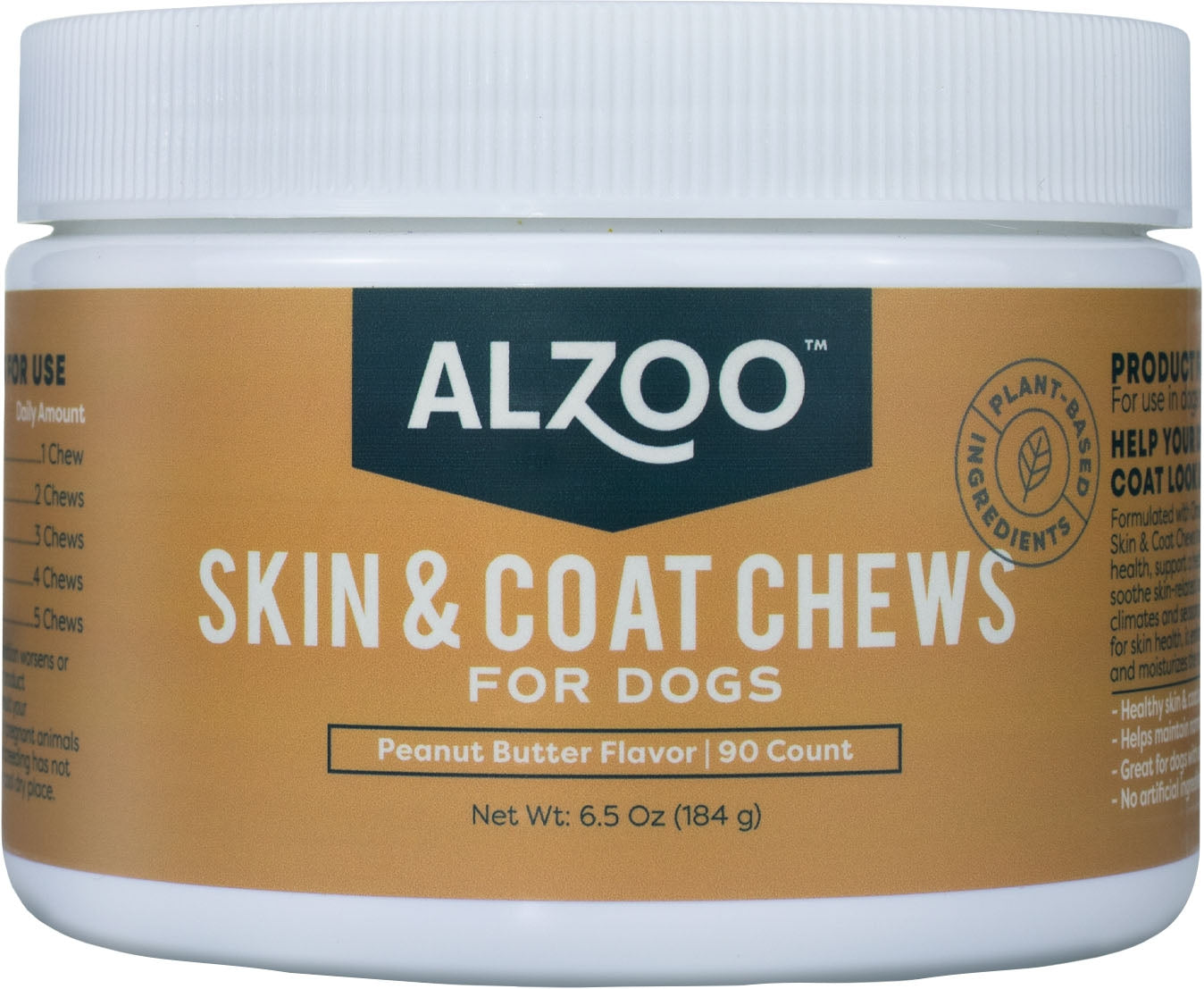 Alzoo Skin Coat Dog Soft Chews Peanut Butter 90ct