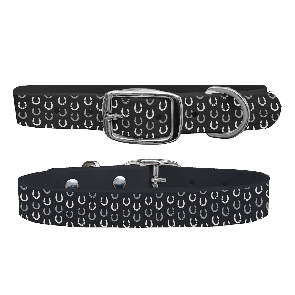 C4 Dog Collar Horseshoes Black Collar