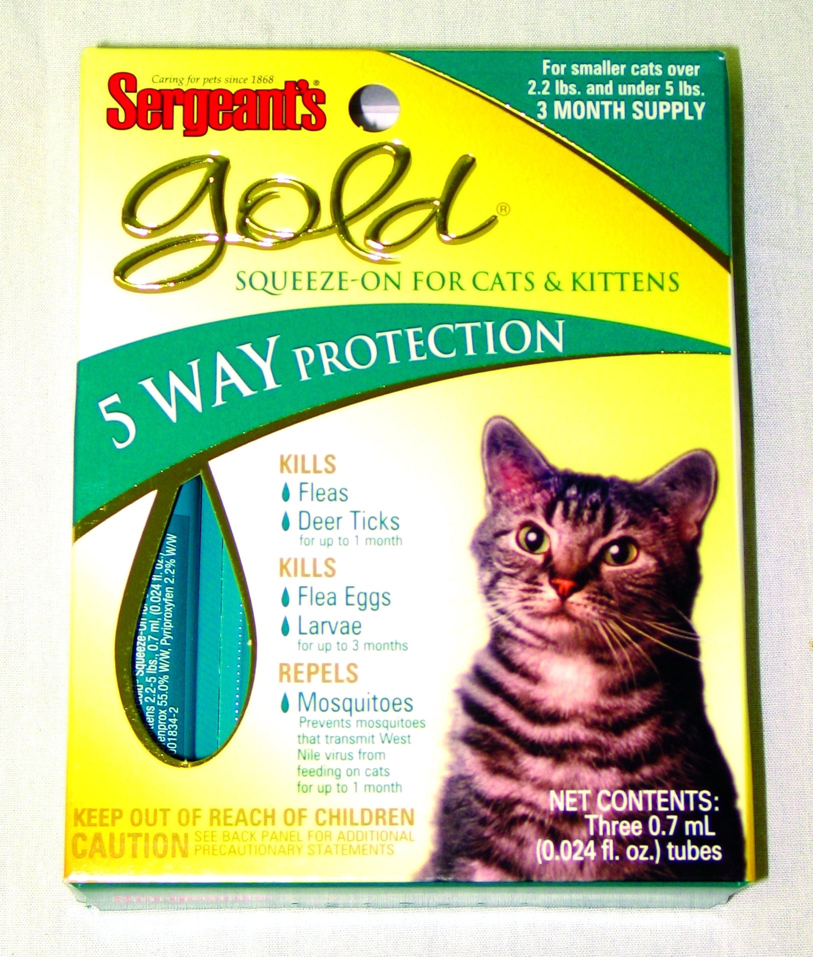 Sergeants Gold Squeeze-On For Cats Under 5 lb