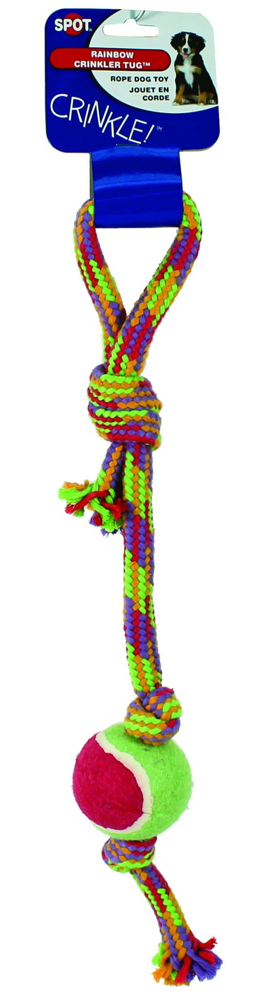 Spot Crinkler Rope Tug With Tennis Ball 17 Assorted