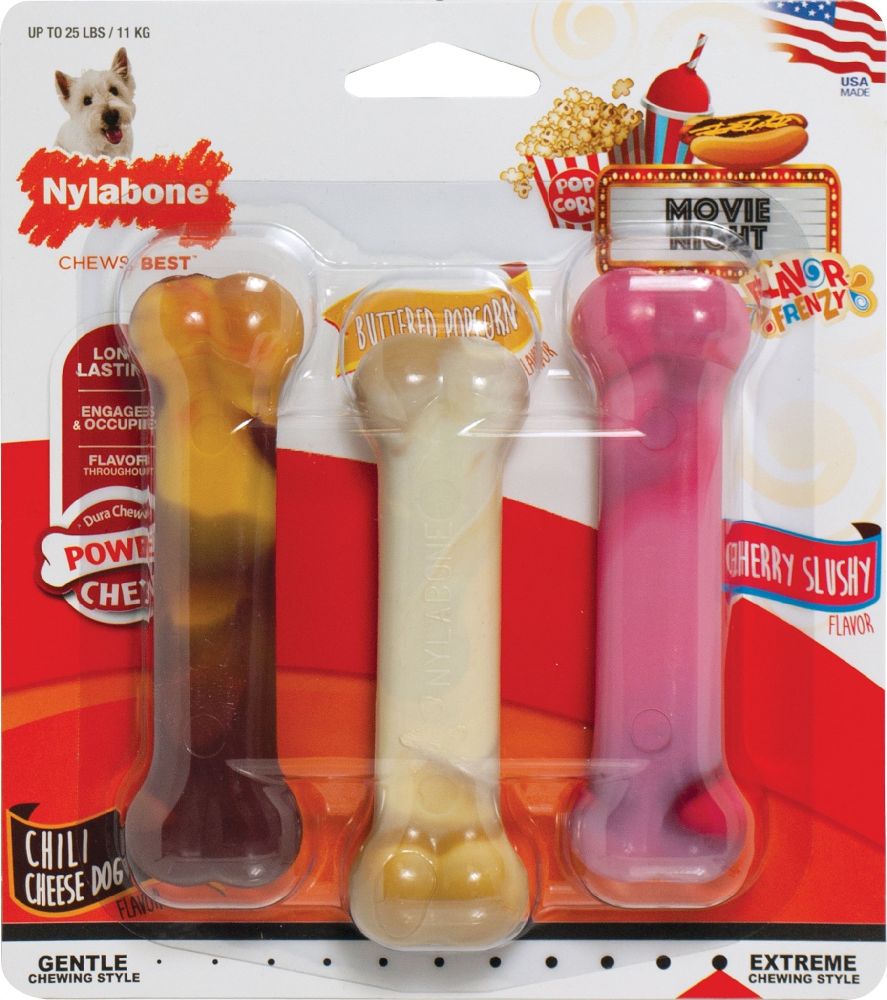 Nylabone Flavor Frenzy -3 Pack - Chili Popcorn Cherry Slushy