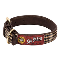 Baker Leather Dog Collar With Baker Plaid Overlay