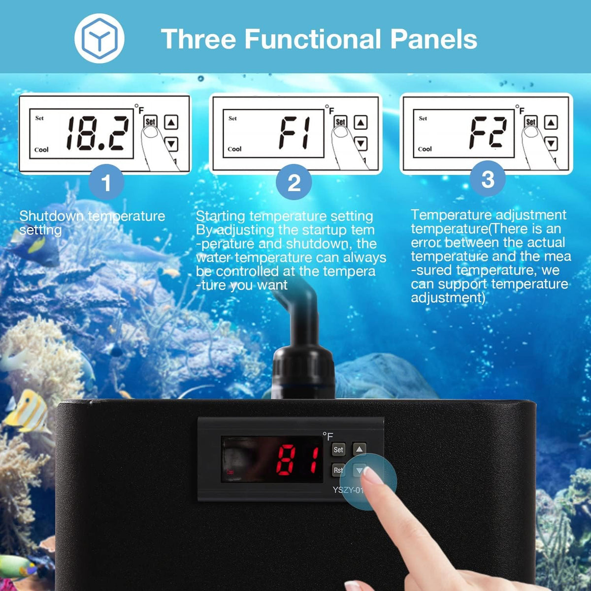 Aquarium Chiller, 42gal 1/10 HP Water Chillers, Hydroponic Cooler Fish Tank Cooling System for Axolotl Coral Reef Shrimp, 160L, with Nozzles and Hoops.