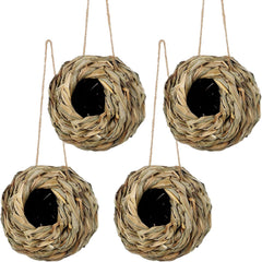 winemana 4 Pack Hanging Hummingbird Nest House for Outside, Ball Shape, Hand Woven, Durable Sturdy, Made of Natural Grass, Perfect for Garden Patio Lawn Office Indoor