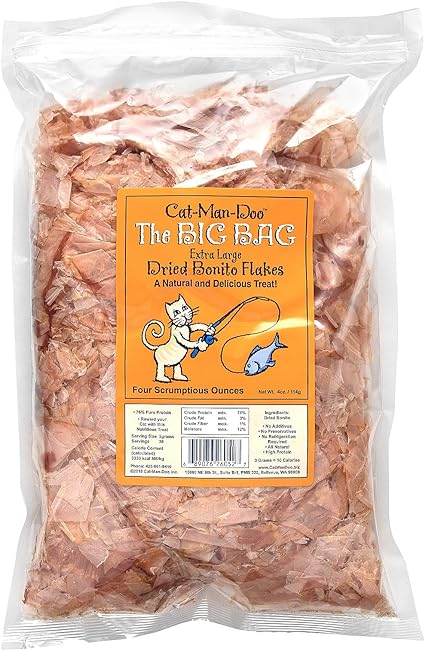 Cat-Man-Doo Extra Large Dried Bonito Flakes Treats for Dogs & Cats - All Natural High Protein Flakes - 4oz. / 112g Bag