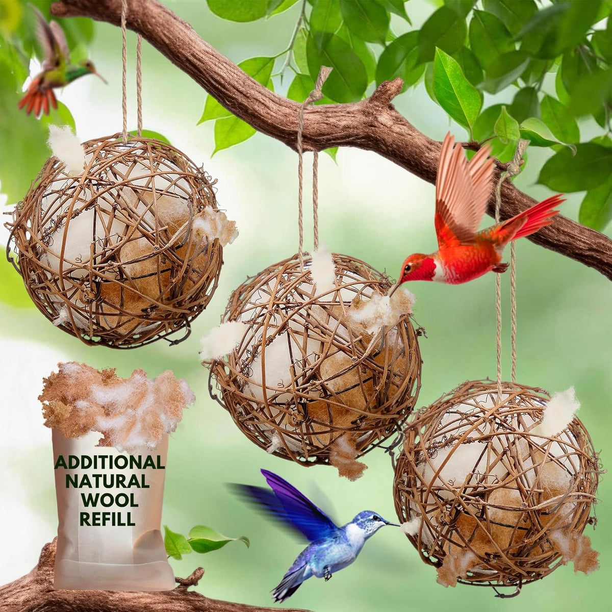 Hummingbird Nesters - Bird Nesting Material Holder for Wild Birds - Humming Bird House Materials Gifts for Bird Watching Nature Lovers - Refillable Outdoor Bird Nesting Station to Build a Nest