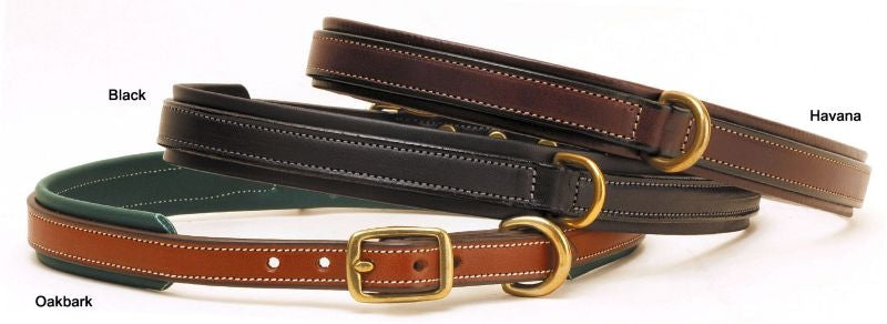 Tory Leather Narrow Padded Dog Collar With Center Dee