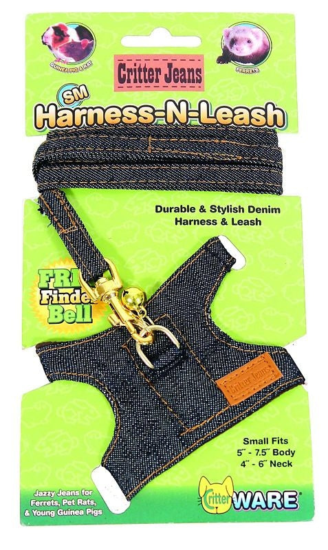 Ware Critter Jeans Sm Animal Harness-N-Leash S Blu