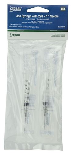 Ideal Disp 3cc Luer Lock Syringe with Needle 3 Pack